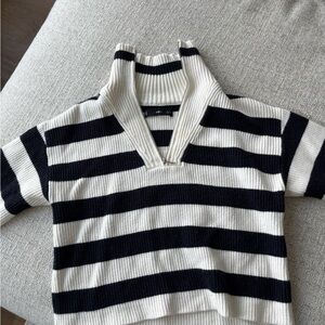 Mango Kids Black and White Striped Sweater